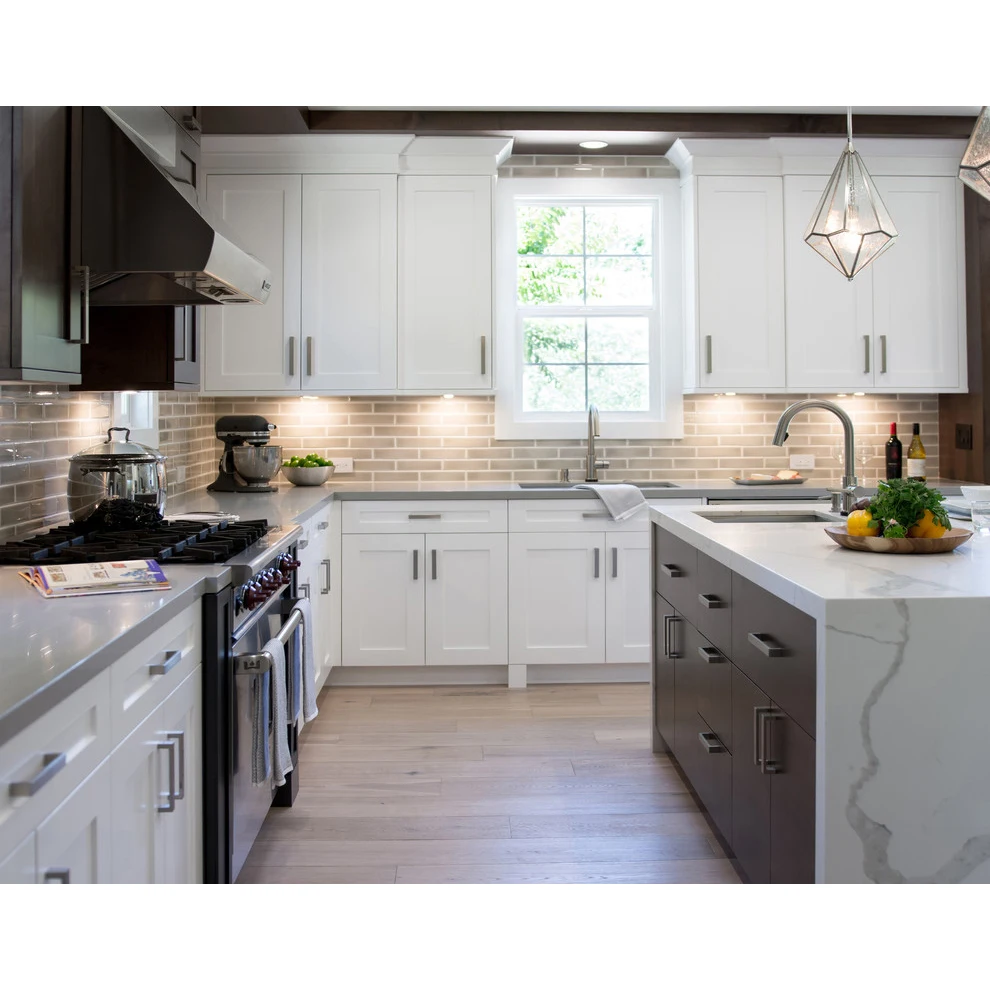 Hot selling classic design shaker blue custom island kitchen cabinets ready to assemble brass handles