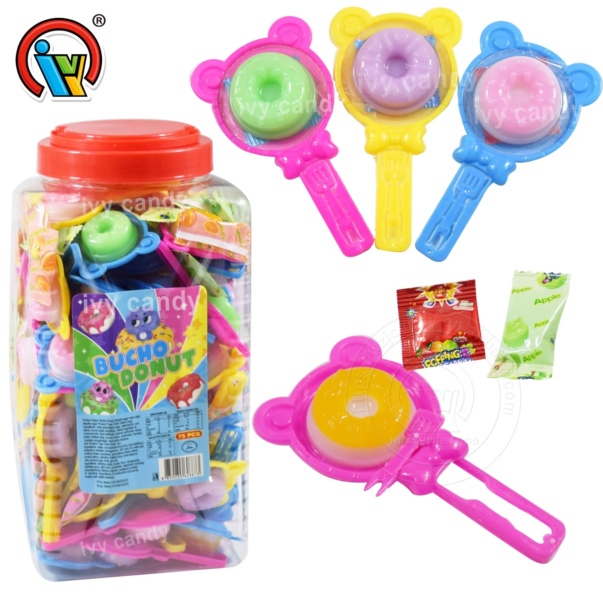 China supplier donut shape fruit flavor jelly candy with popping candy + jam candy