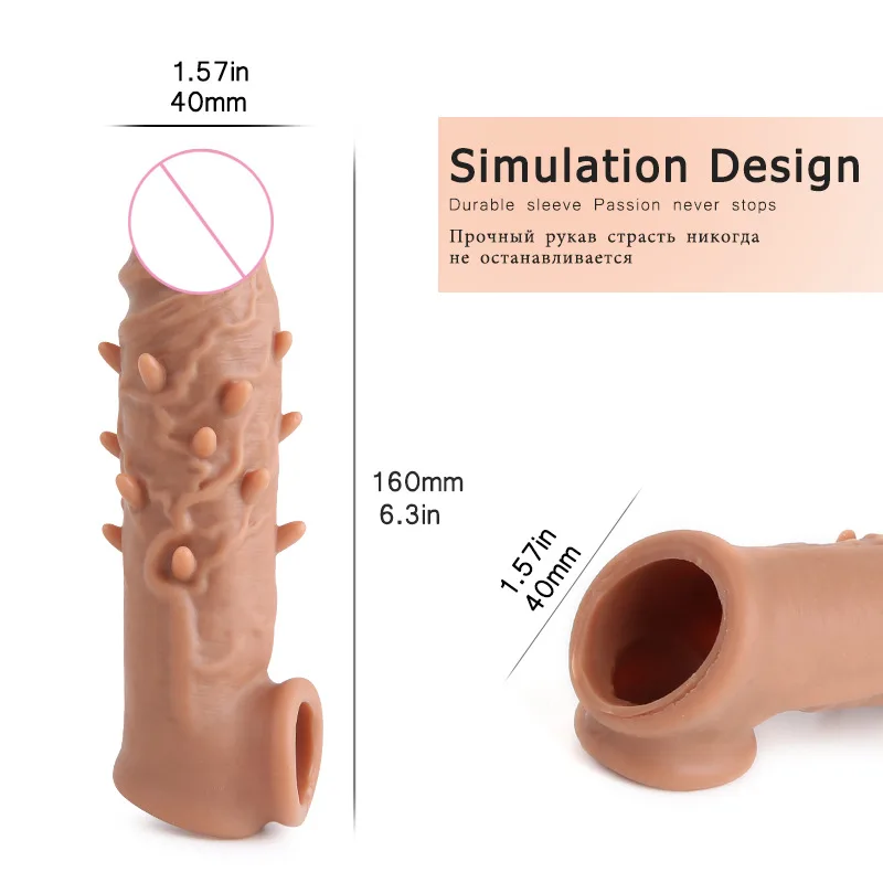 Realistic Penis Extension Cock Sleeve Reusable Silicone Penis Enlarger Delay Condoms For Men Dildo Enhancer Sex Toys