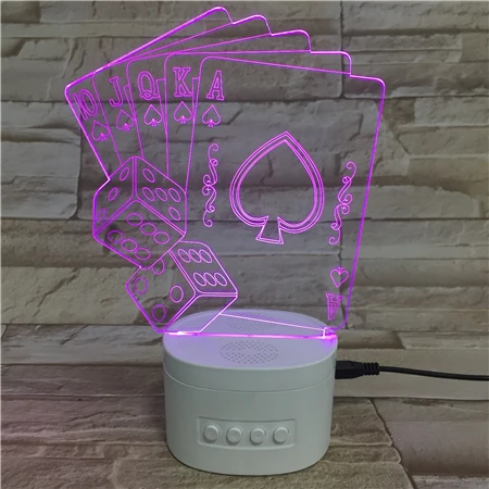 
New Arrival 3D Illusion Lamp Portable Wireless Speaker Nightlght Poker Dice Design Battery Operated Night Light With Speaker 