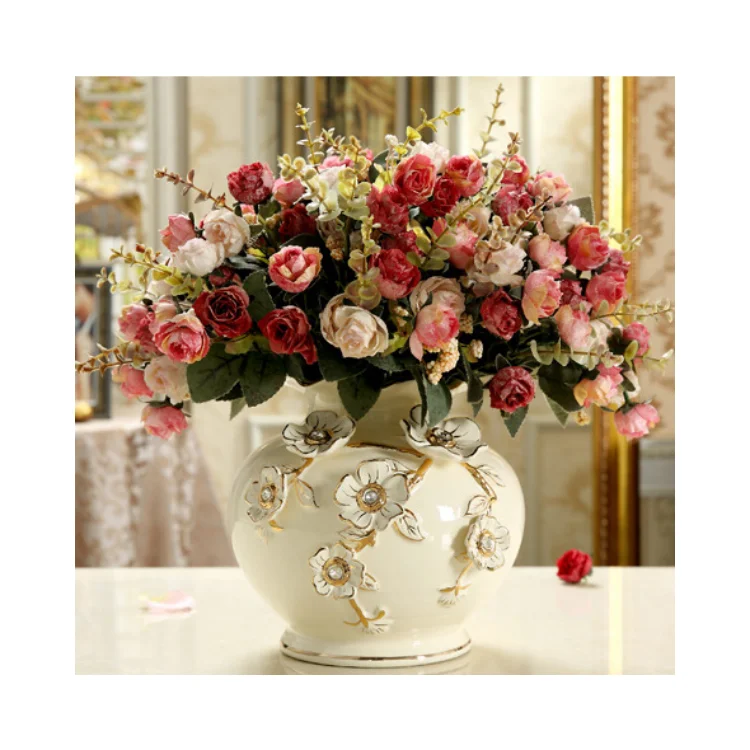 European court retro style white ceramic vases with flower petals embossed for banquets classical wedding home decoration