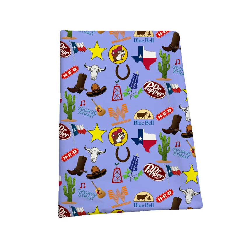 The factory outlet Texas cowboy themed design digital breathable knitting single 100% cotton terry printed fabric for babies