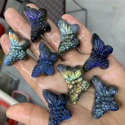 New arrivals 34mm semi-precious stone crafts natur blue flash labradorite carving butterfly for making pendants