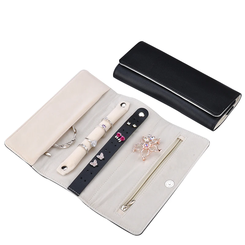 PU jewellery roll up roganizer custom logo with luxury suede travel bag leather jewelry pouch