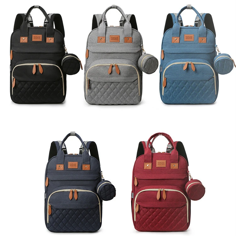 Multifunctional Custom Waterproof Mom  Nappy Changing Fashion Mummy Diaper bag with bed backpack diaper