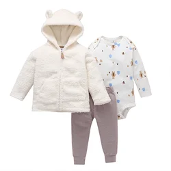 Earth Tone Style Woolen Newborn Baby Girl Fashion Suit 3-piece Set
