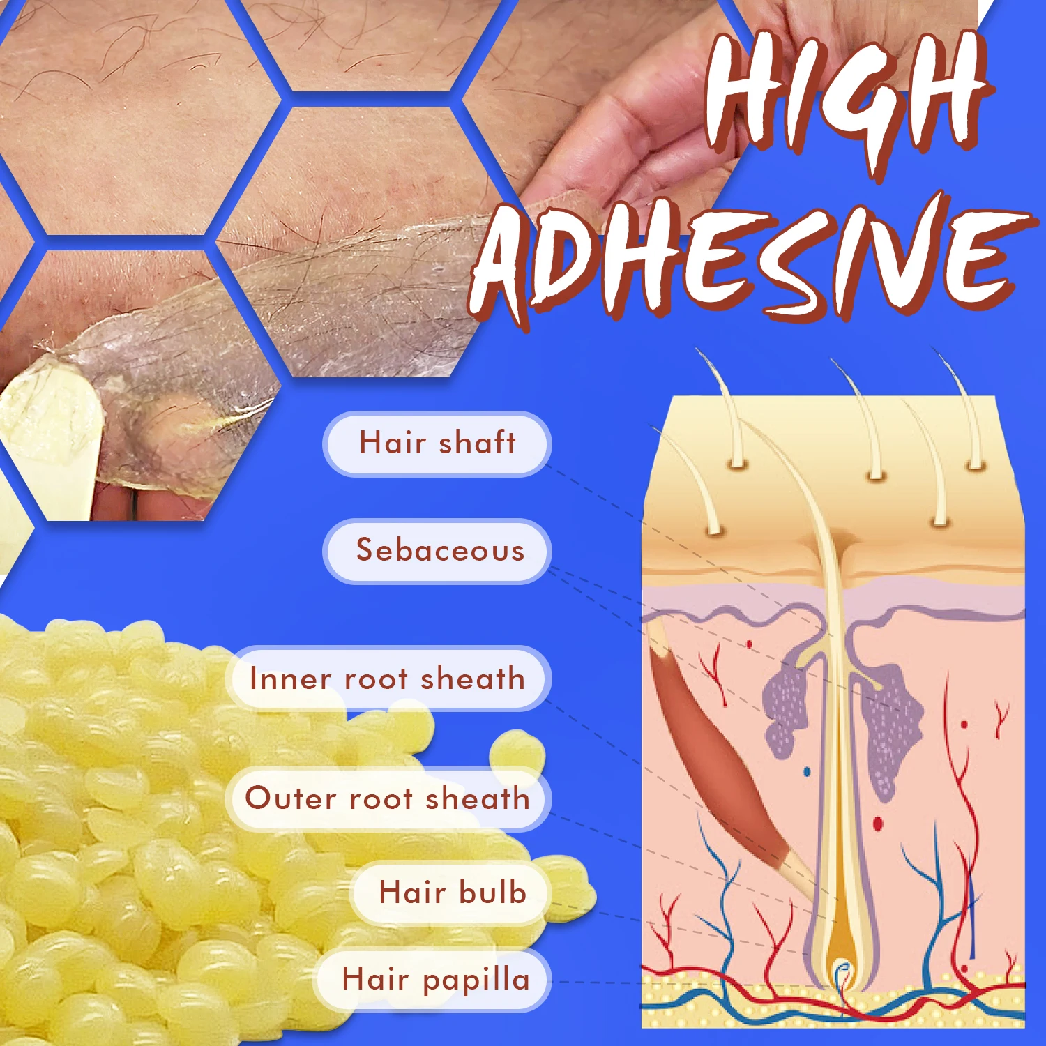 High Ahesion 100g Honey Hair Removal Hard Wax Beans Hot Wax Beads For All Skin Type