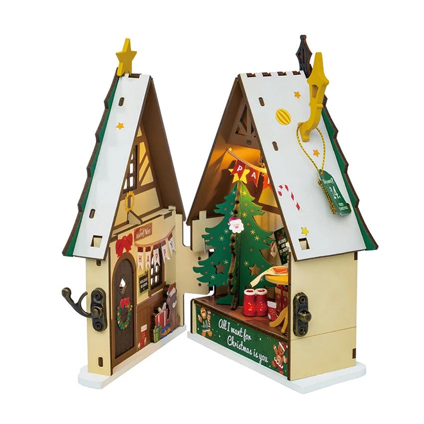 Robotime Rolife 3D Wooden Puzzles DS036 Twinkling Christmas House DIY Wood Crafts Christmas Gifts For Kids