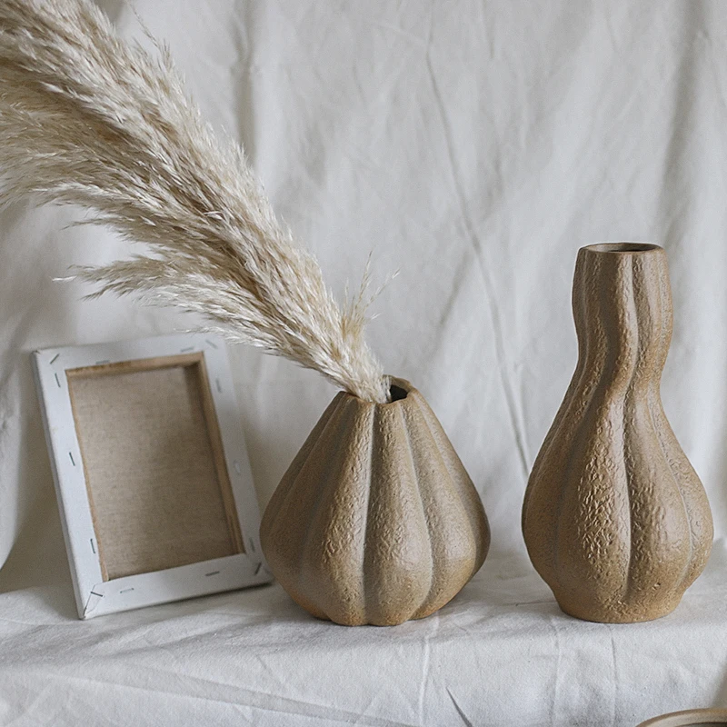 2022 New Creative Design Matte Brown Vase Light Luxury Ceramic Pumpkin Vase Decoration