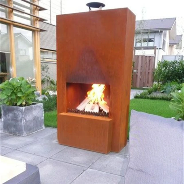 corten steel terrace fireplace pellet smoker outside log burner