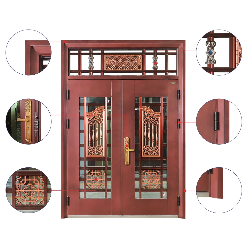 Best Quality Modern Design Steel Luxury Villa Door Main Entrance Door with Reinforced Hardware for Residential Houses