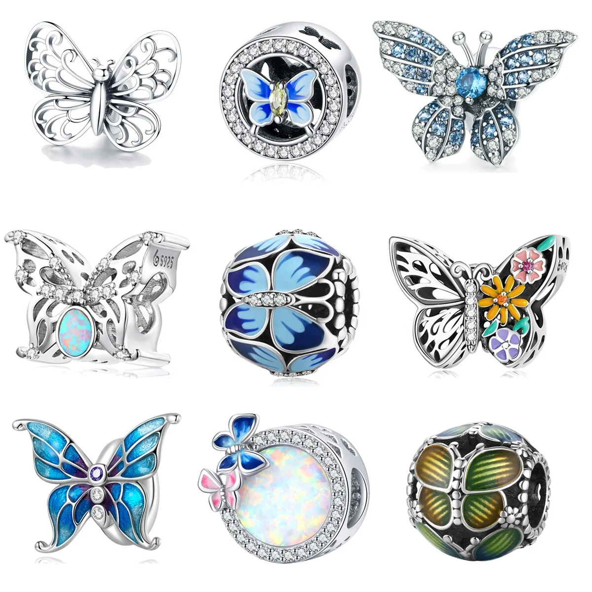 Factory Customized nomination charms plata 925 women 100% sterling silver bead charm bracelet butterfly charms