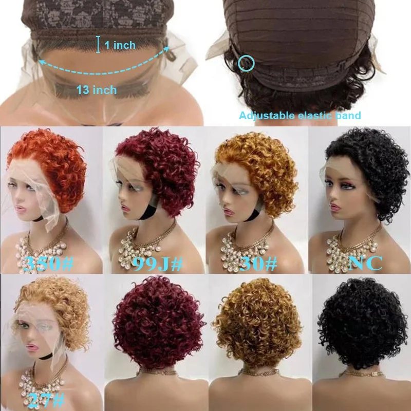 Pixie Cut Wig Prepluck Short Bob Curly Human Hair Wigs Cheap 13X1 Transparent Lace Frontal Water Deep Wave Lace Front Wig