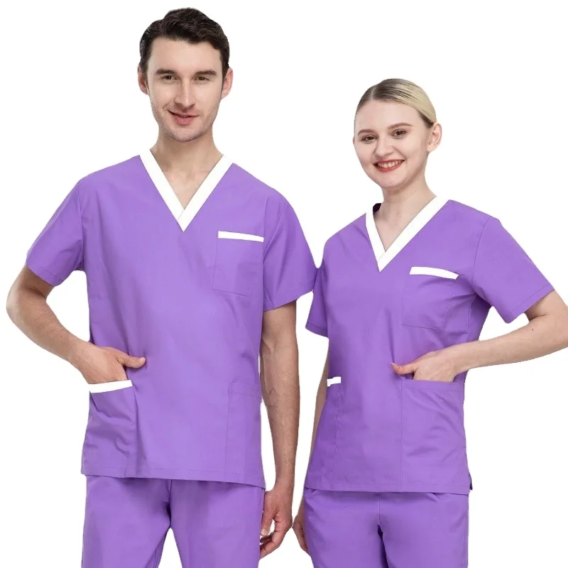 Jinteng Unisex Nurse Uniform Set Polyester Cotton Woven Beauty Salon Surgical Gown Dental Operating Room ICU Brushing Suit