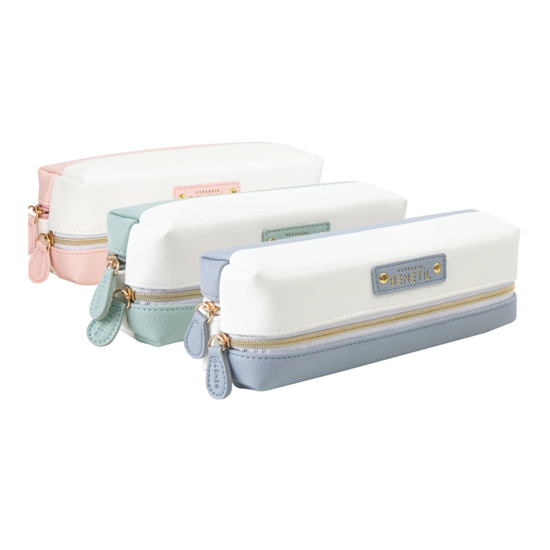 PU leather Multicolor Office School Students Stationery Bag Custom Pencil Case