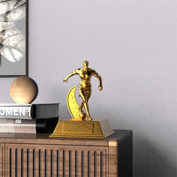 Wholesale High Quality 3D Design soccer player figurines trophy souvenirs decoration resin Football Championship trophy