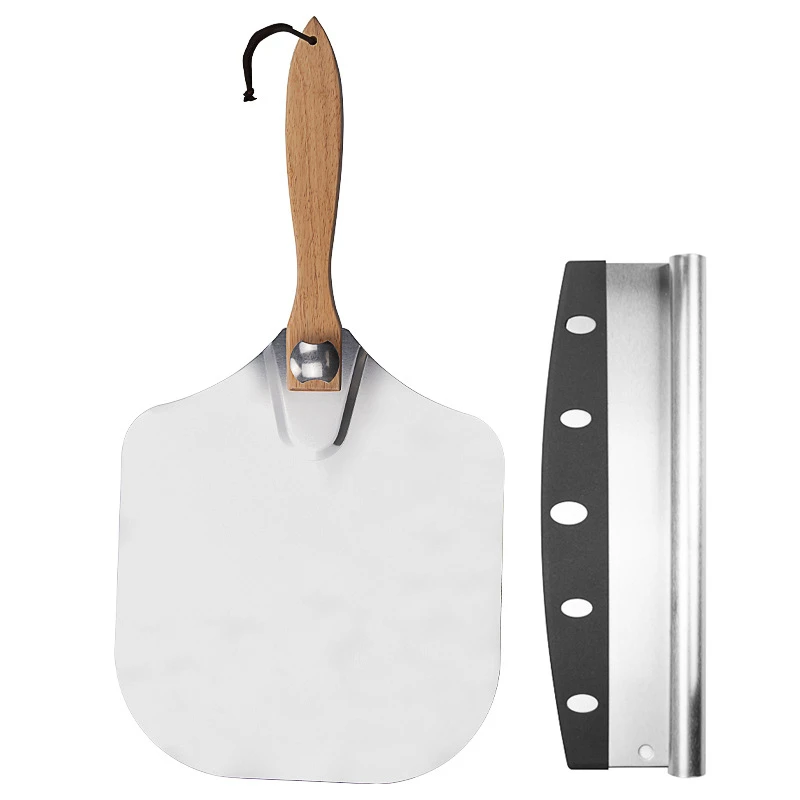 Hot Selling Products 2024 12x14 Inch Aluminum Pizza Peel Pizza Cutter Rocker Blade Pizza Peel Set