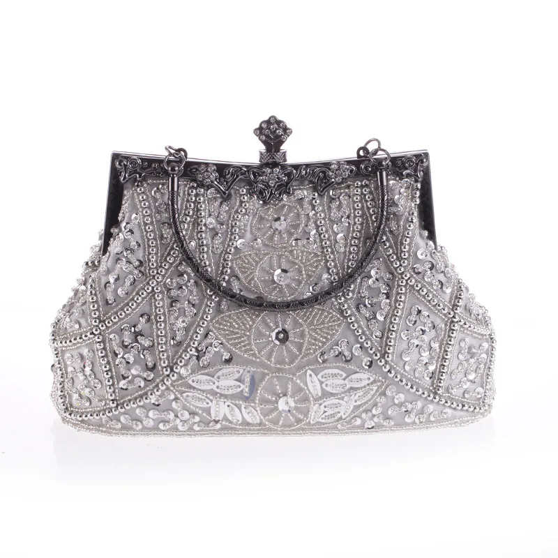 Custom fashion dress beaded evening bag women handle clutch purse bag