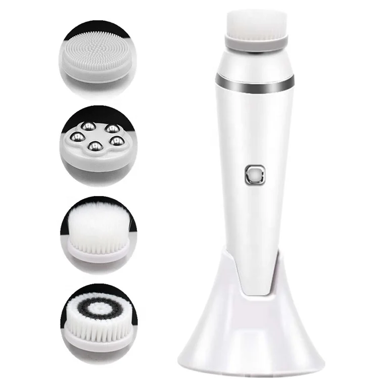 2021 New Design Portable Facial Exfoliator Electric deep cleansing 4 In 1 Wireless Multi-fuction Silicone Facial Cleansing Brush