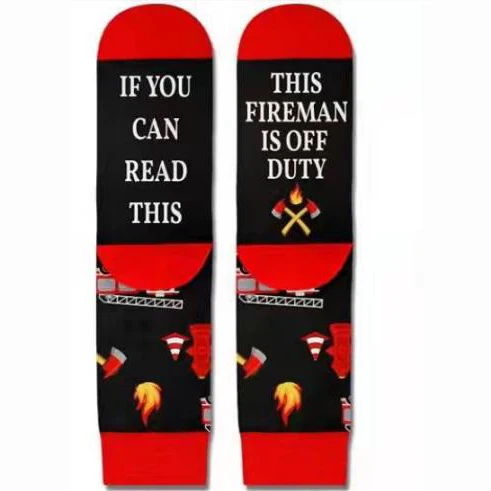 Firemen Happy Letters Socks Funny Saying IF YOU CAN READ THIS THIS FIREMAN IS OUT DUTY Socks