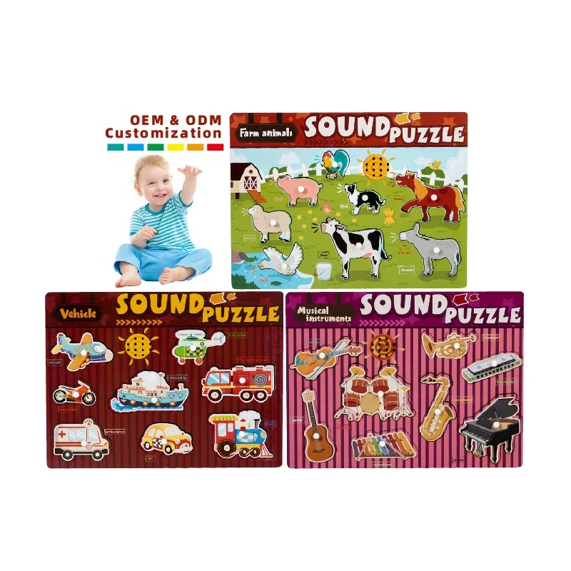 Montessori Wooden 3D Cartoon Music Pegged Jigsaw Puzzles Board Games Early Educational Autism Sensory Toys For Kids Boys Girls