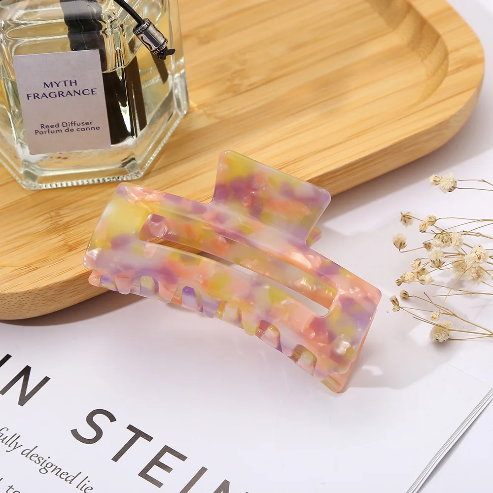8.5cm Fancy Customized Marble Pattern Hair Clamp Rectangle Middle Cellulose Acetate Hair Claw Clips For Woman Hair Accessories