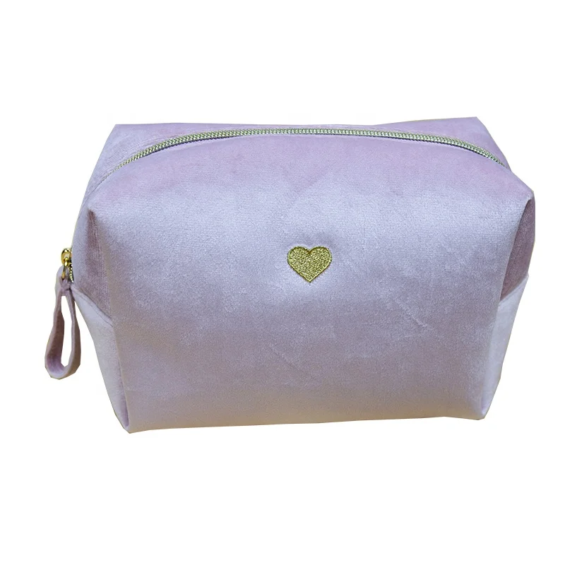 
Custom logo Velvet Travel Cosmetic Bag With Personal Logo pink Travel Make Up Bag 