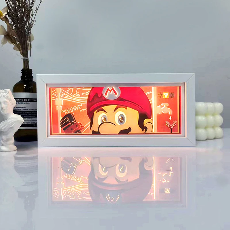 Custom Anime Super Marios Night Light for Room Decoration 3D Shadow Lamp Laser Paper Carving Lamp Cool Party Dressing Gift