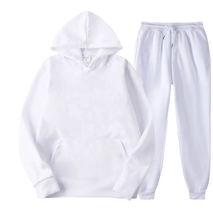 Custom embroidery logo solid color cotton sportswear set 2pcs hoodies set sweatpants for men