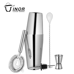 5 pcs Bar Tool Cocktail Boston Shaker Set Stainless Steel Martini Wine Bartending Kit with Jigger Strainer Spoon Pourer