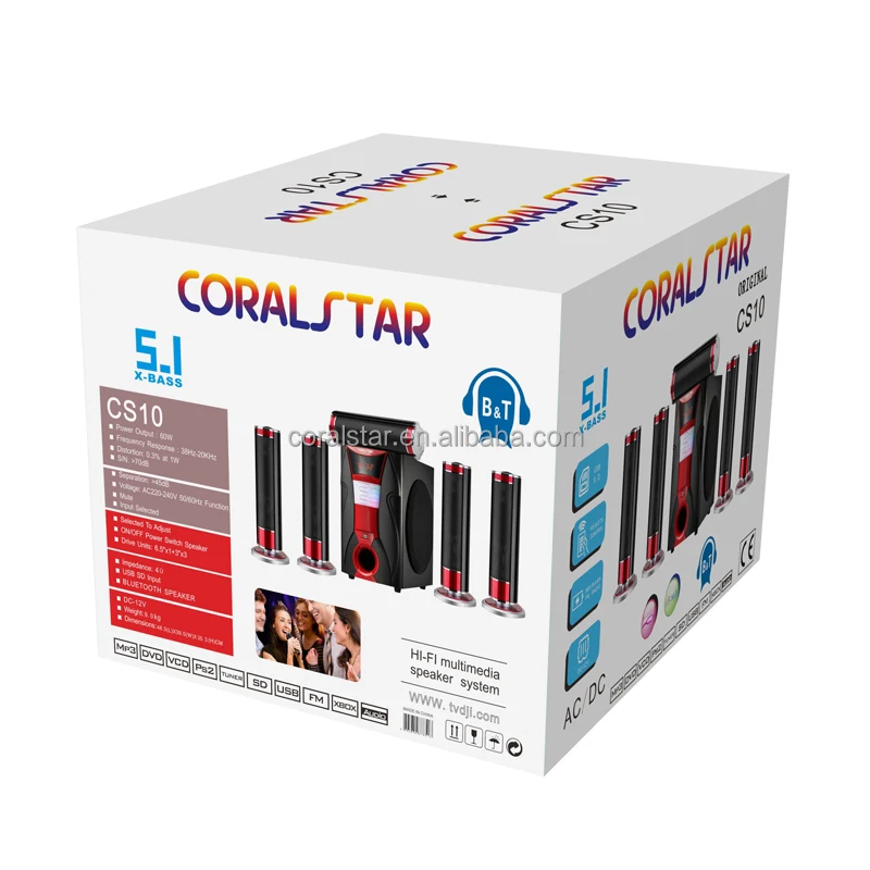  Coralstar 5 1 Hi-Fi super bass колонка Система домашнего кинотеатра сабвуфер деревянная коробка
