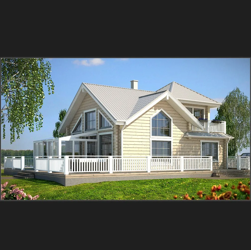 High quality luxury wooden villa solid wooden door villa design wooden villa with best price  Two floors Low Cost marketable