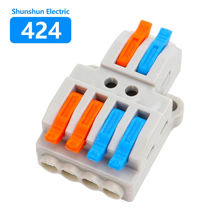 Fast Wire Connector  2 in 4 out Universal Wiring Cable Connector Push-in Conductor Terminal Block 400V Model 424