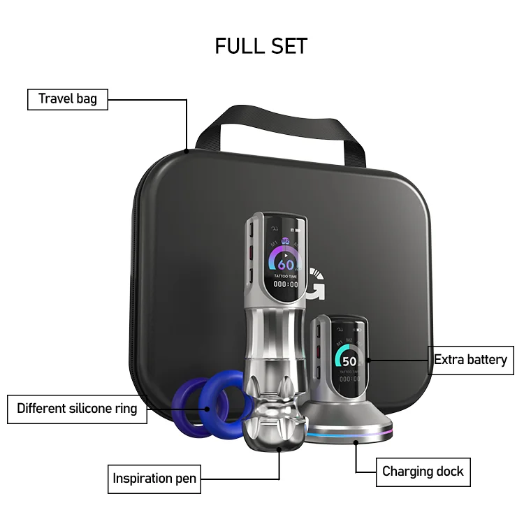 OG Produce Gun Kit Designer Bagswireless Guns Full Set With Hard Case 6 Rotary Type Wireless Pen Tattoo Machine
