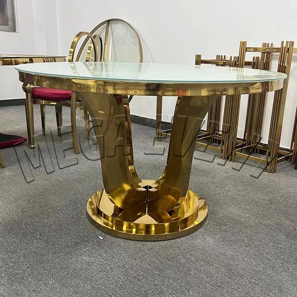 Wholesale cheap rental hotel restaurant dining catering 5ft gold round stainless steel table for wedding event