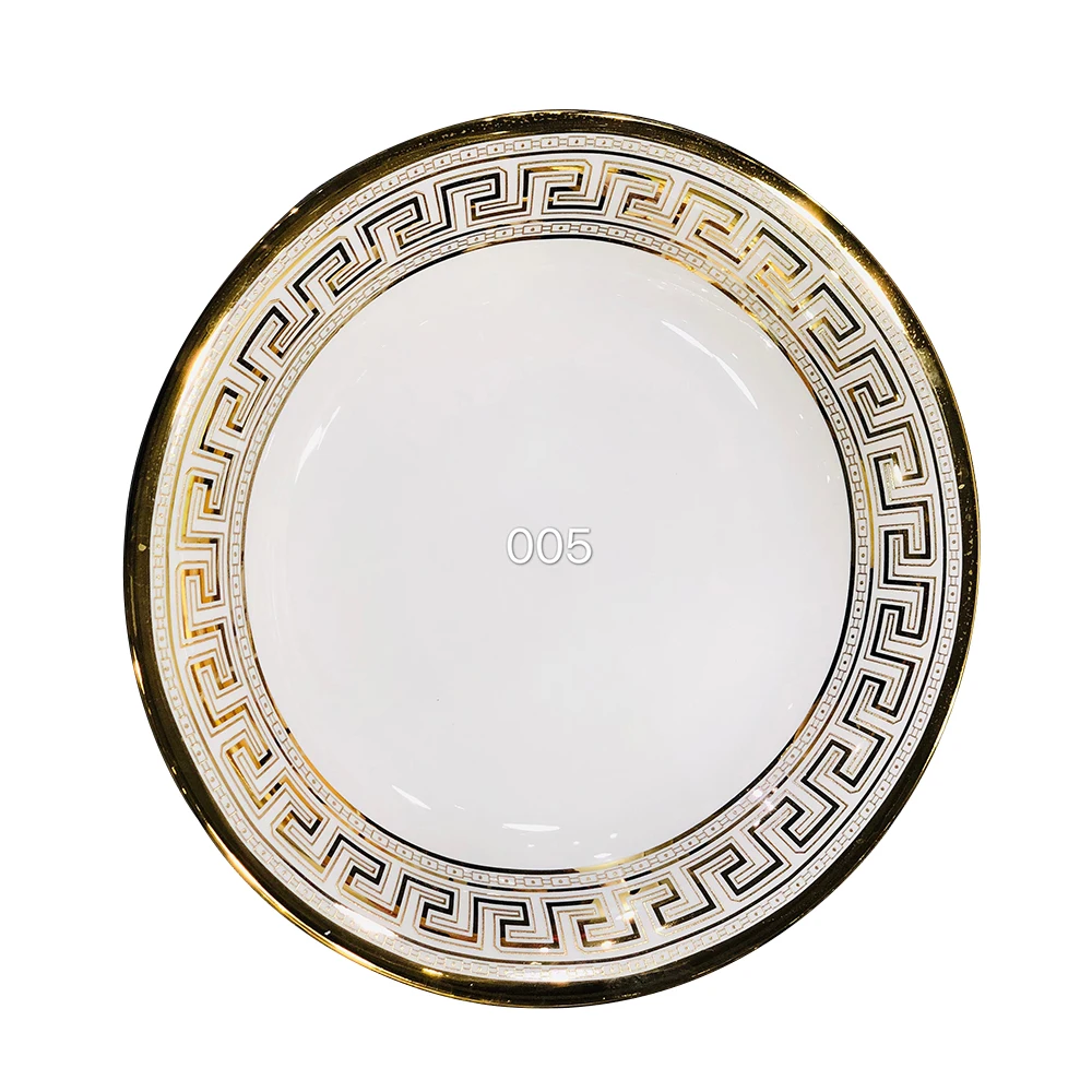 Customized Wholesale White Decorative Gold Rim Moroccan Bone China Charger Dinner Plates Set For Kitchen Cake Dessert Fruit