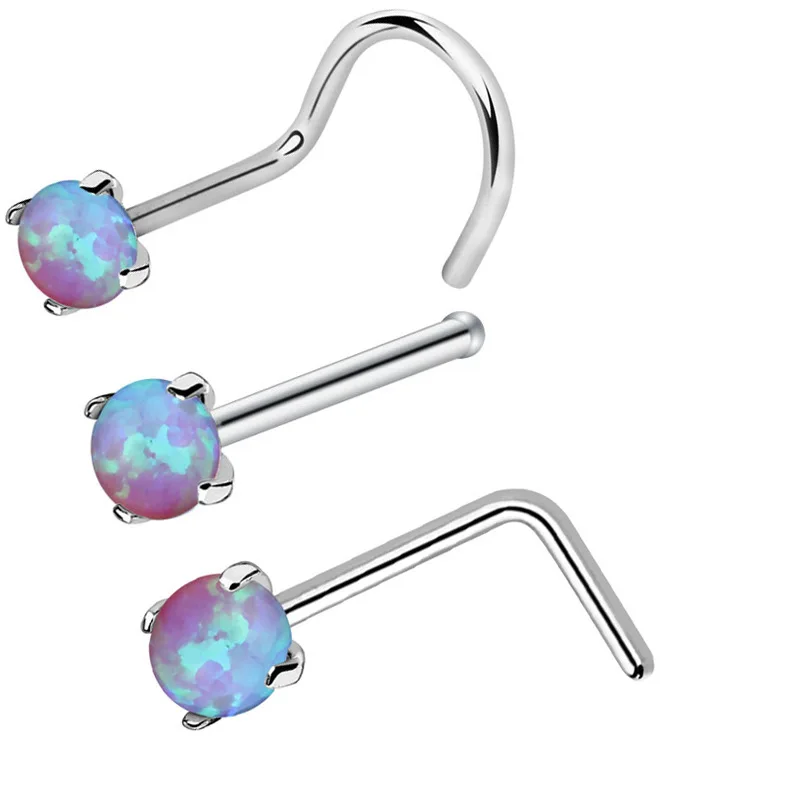 3Pcs Pack Multi Function Piercing Opal Nose Studs Pin  Rings