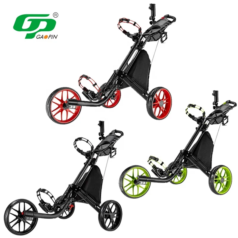 Factory Wholesale Hand Push Golf Trolley 3 Wheels Foldable Fancy Golf Cart Bag With Umbrella Holder