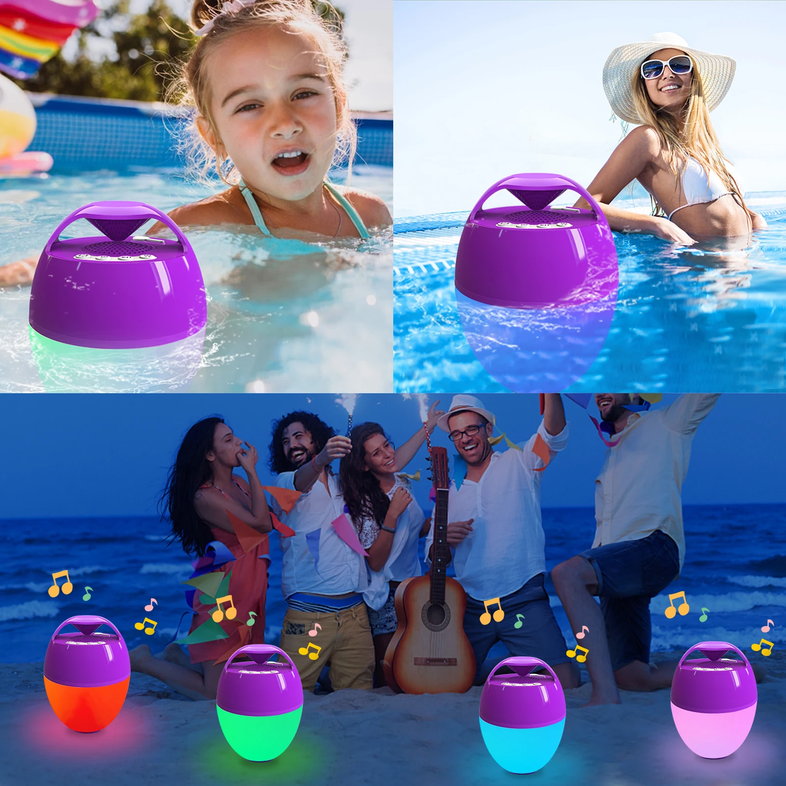 Cootway 2024 New Arrivals IP68 Wireless waterproof portable with RGB light for Beach Pool Parties Pool Speaker