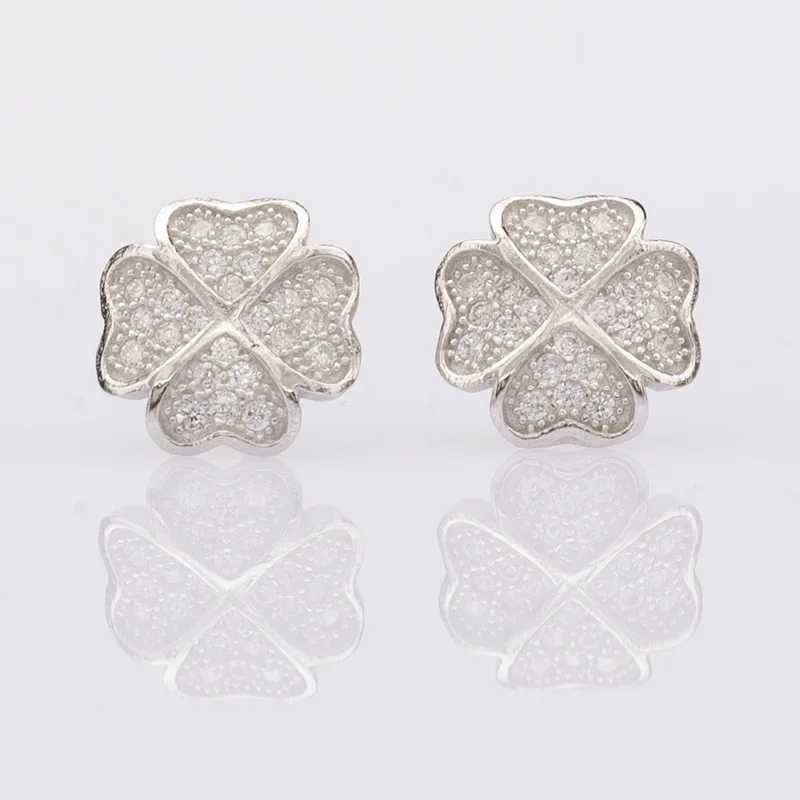 Fashion High Quality Women Jewelry Rhodium Plated Earring 925 Sterling Silver Four leaf clover Earring