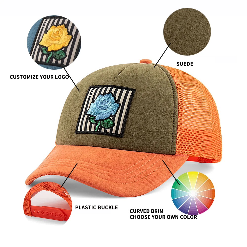 High Quality Wholesale Classic Custom Design Your Own Embroidery Logo 5 Panel Gorras Mesh Suede Trucker Caps Hats For Mens