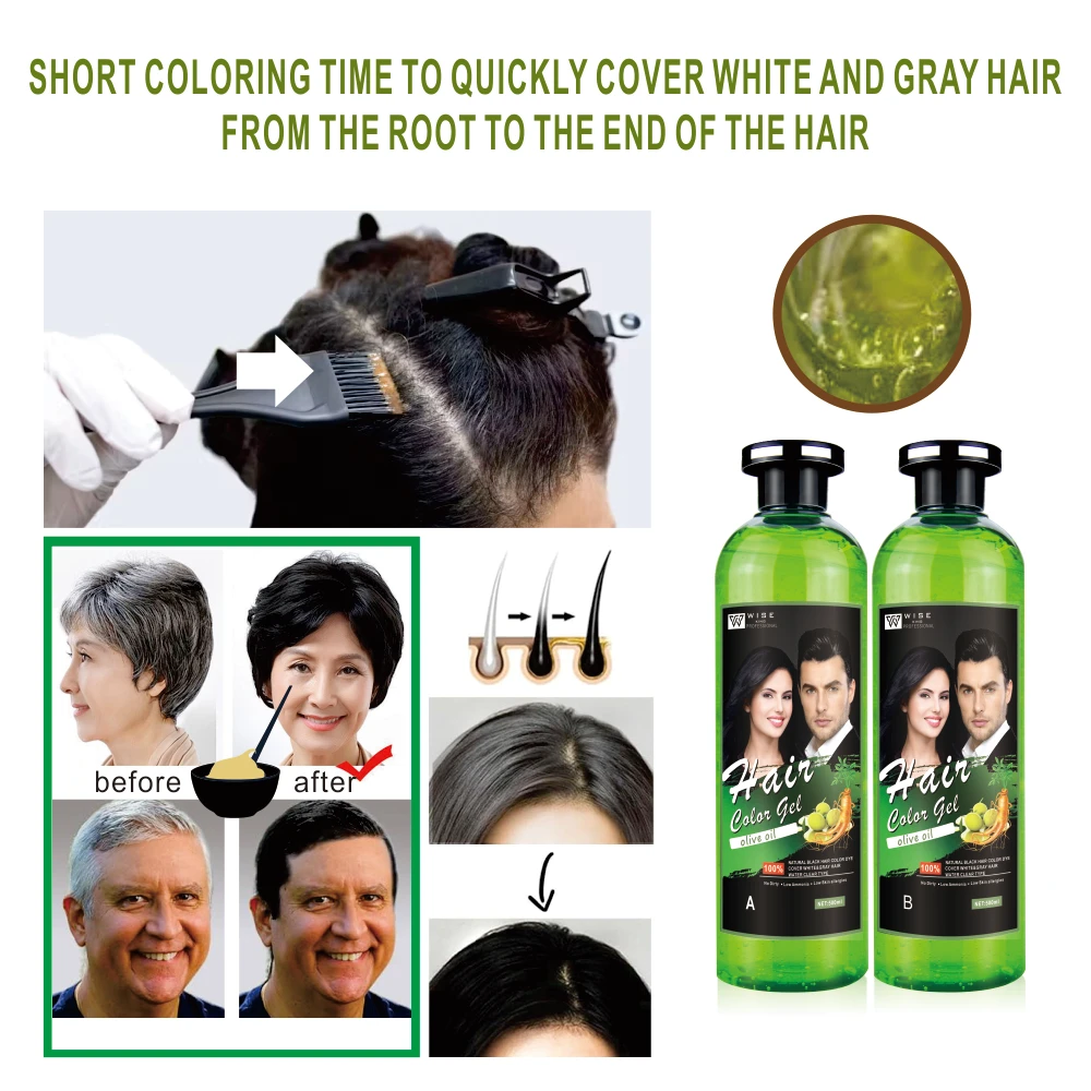 Super wash Black hair dye gel for permanent natural black hair color dye fast cover white/gray hair for man
