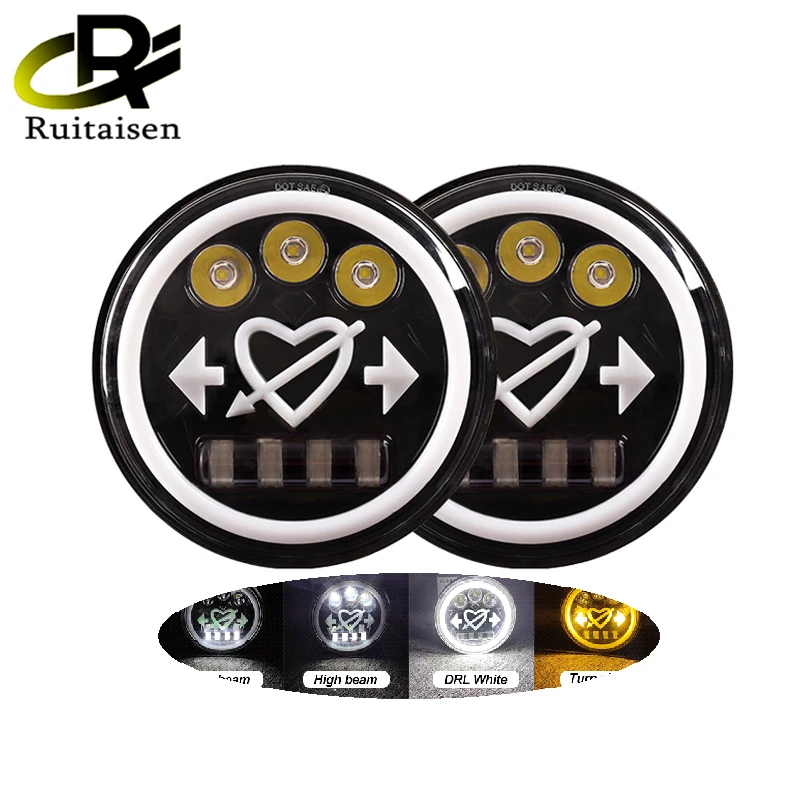 Ruitaisen LED Headlights for Cars 7inch Round Motorcycle Angle Eyes 12V Turn Signal for JK Lada Niva 4x4 Off Road  Accessories