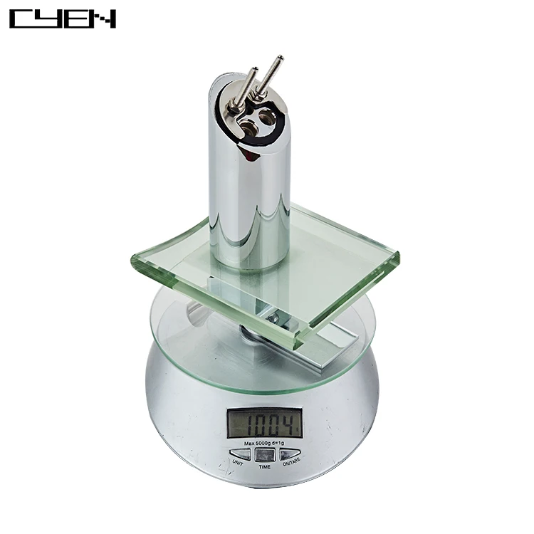CYEN New Design Waterfall Single Hole Single-Handle Low-Arc Bathroom Faucet With Glass Spout In Polished Chrome
