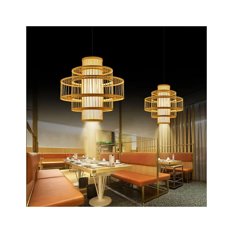 Nordic Pendant Bamboo Lights  Modern Dining Room Murano  Glass Lamp Simple Wooden Art Chandelier