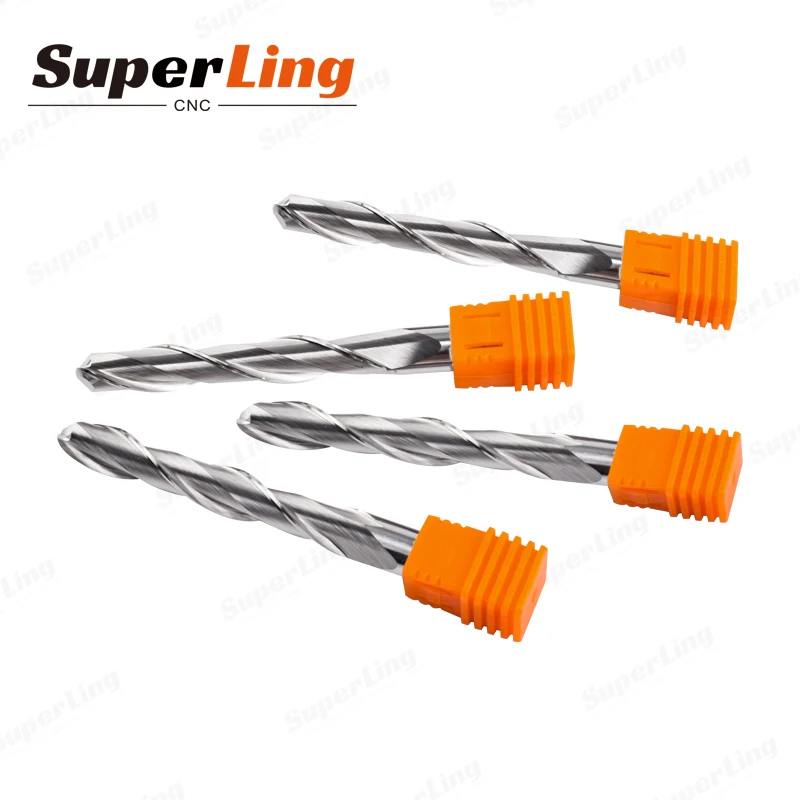 Super Ling Custom Solid Carbide CNC Wood Carving Bits 2 Flute Spiral 6mm CNC Router Bit 1/4 Ball Nose End Mill For Acrylic Wood