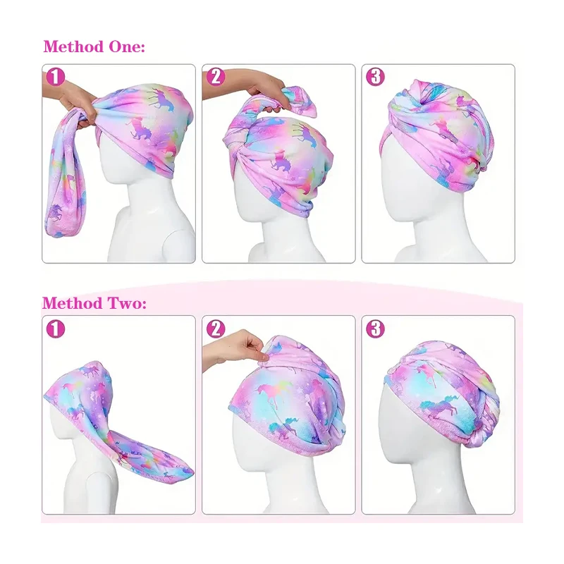 Quick delivery hot selling microfiber kids cute print Rainbow horse dry hair wrap towel
