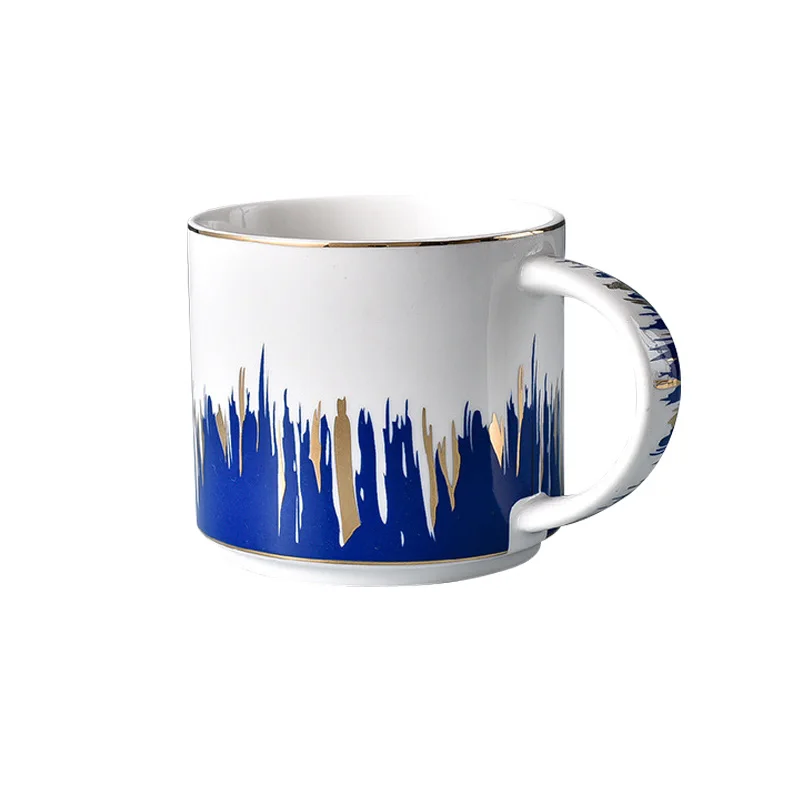New Luxury Wholesale Creative Coffee Milk Mugwith Black And Blue Pattern For Couples Mix Design