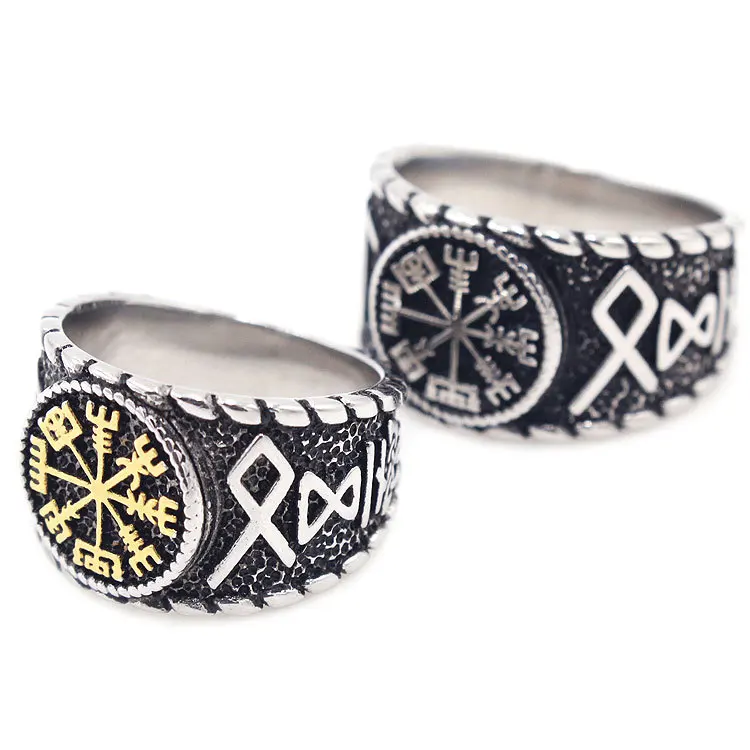 Wholesale Custom Surgical steel Rings Vintage Gold Plated Fish Fork Symbol Viking Jewelry For Men