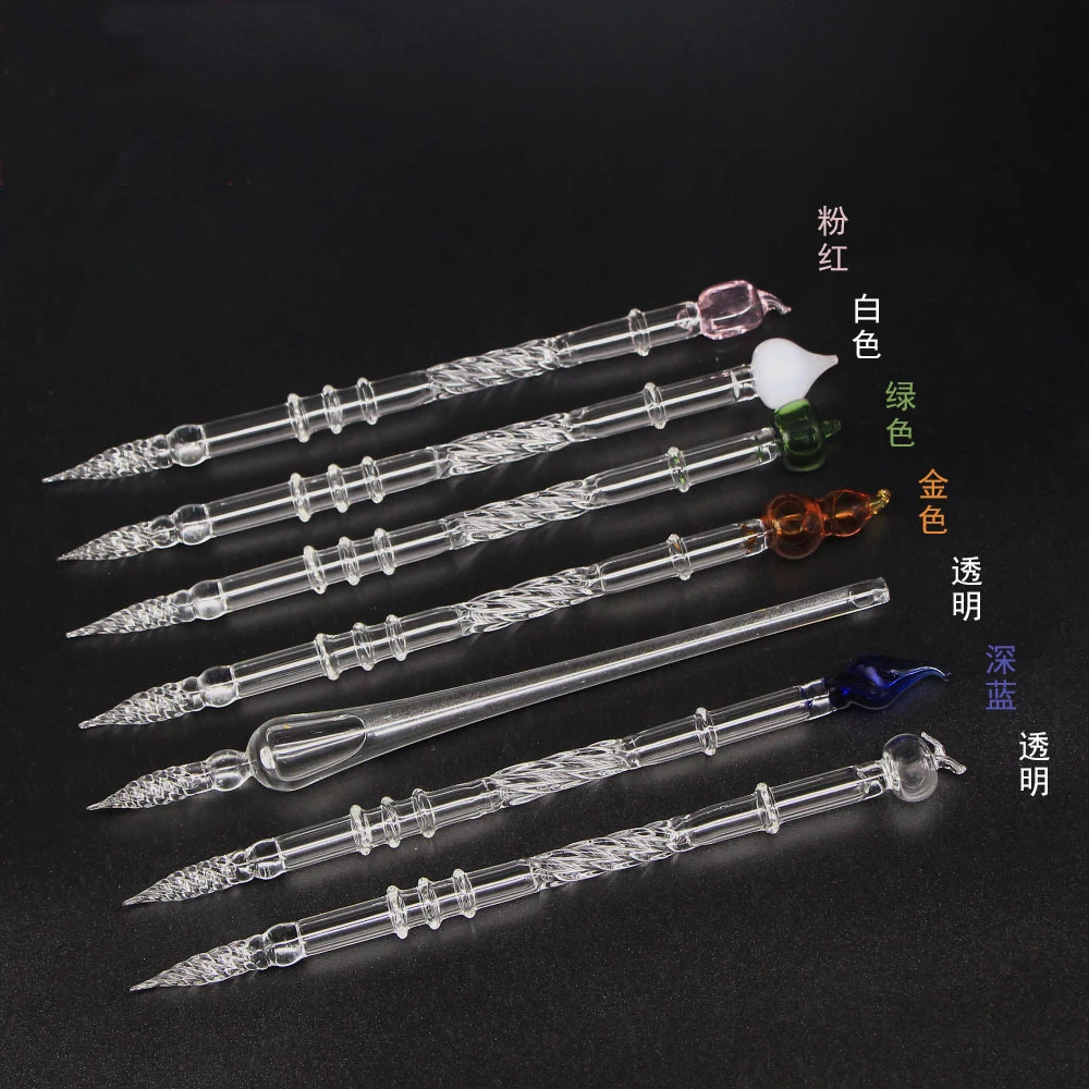 DIY Crystal Feather Pen Kits Self-assembly Glass Dip Pen Tip Woodturning Fountain Ink Pen Kit Glass Nib